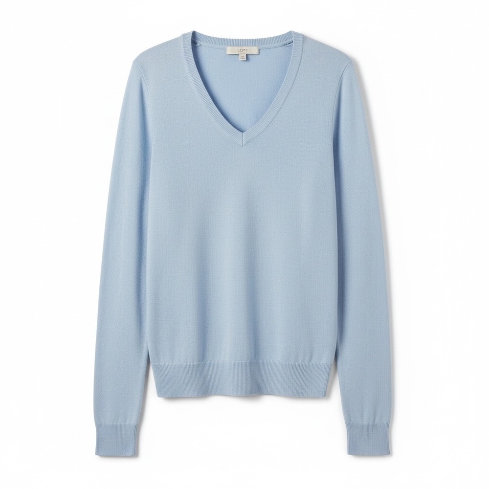 Loft Luxe Knit Shirttail Sweater Size Large Light Blue Scoopneck Rounded Hem